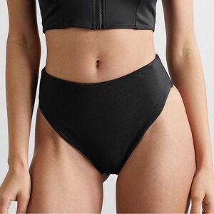 NWOT GOOD AMERICAN Good Waist Ribbed Black Bikini Bottoms - 2 (Medium)